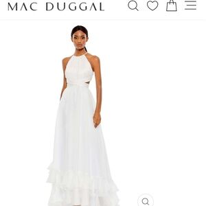 Mac Duggal White Criss Cross Gown New Never Worn. Tags attached.